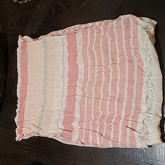 Cream, Pink, Peach and small blue lined Scarf- lightweight - Picture 2 of 2